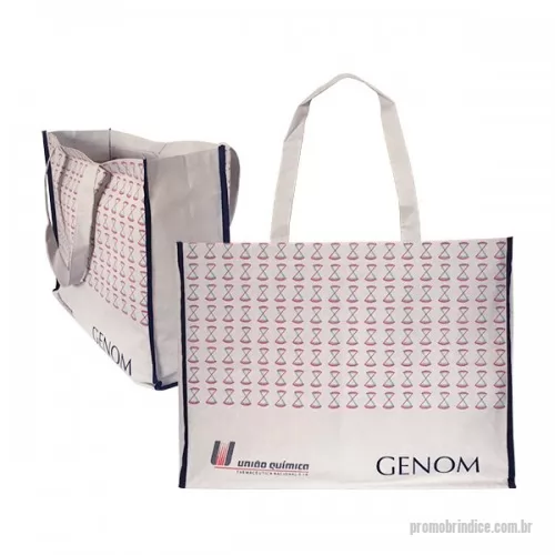 Sacola personalizada - Bolsa sacola grande de nylon personalizada, confeccionada com alças com o mesmo tecido, tamanho 46x38x15 cm (LxAxP) e acabamento em viés nas laterais. Resistente e durável.
