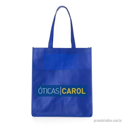 Sacola personalizada - Sacola ecológica com bolso frontal externo e fundo amplo, contém alças para transporte. Material: TNT  Altura: 40 cm  Largura: 35 cm  Profundidade: 15,3 cm  Medidas para gravação (A x L): 25 cm x 33 cm  Peso: 54 g