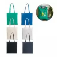 Sacola em algodão reciclado e rPET (180 g/m²) com alças de 65 cm. 380 x 420 mm