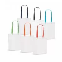Sacola em non-woven (80 g/m²) termo-selado com alças de 55 cm. 330 x 390 x 80 mm