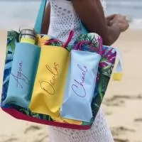 sacola praia  eventos em tecido com divisórias  com logo 