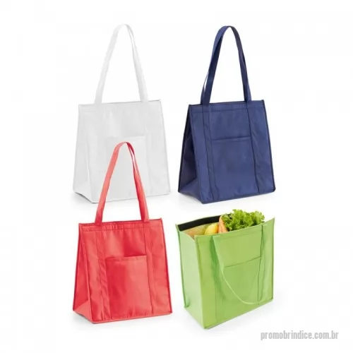 Sacola térmica personalizada - Sacola térmica em non-woven (80 g/m²) com fechamento em velcro e bolso frontal. Capacidade até 10 L. 