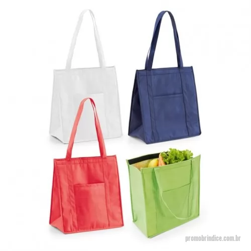 Sacola térmica personalizada - Sacola térmica em non-woven (80 g/m²) com fechamento em velcro e bolso frontal. Capacidade até 10 L. Food grade. 320 x 350 x 170 mm