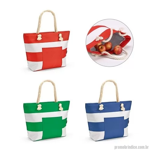 Sacola térmica personalizada -  Sacola térmica. Bolsa/ Sacola térmica em 600D poliéster reciclado (100% rPET) e alça em algodão com 65 cm. Contém um bolso principal com isolamento e 1 bolso frontal. Capacidade até 15 L. Certificação EU Food Grade. 500 x 360 x 145 mm