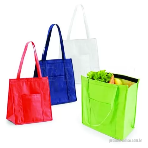Sacola térmica personalizada - Sacola térmica. Non-woven: 80 g/m². Com fechamento em velcro e bolso frontal. Capacidade até 10 litros. Disponível em várias cores. Gravação da logomarca em 1 cor já incluso.    Tamanho Aprox: 32 x 35 x 17 cm.