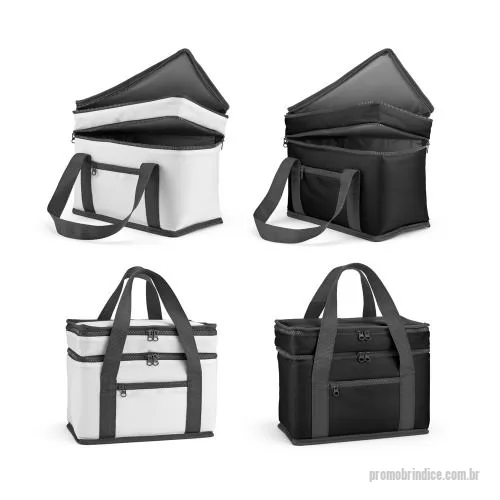 Sacola térmica personalizada - Sacola térmica em poliéster reciclado 600D. Contém 2 compartimentos principais com isolamento em PEVA para facilitar a higienização e um bolso frontal com zíper. Capacidade até 9.5 L. Certificação EU Food Grade. 280 x 230 x 160 mm