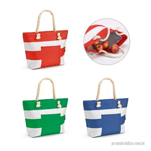 Sacola térmica personalizada - Sacola térmica em poliéster reciclado 600D e alça em algodão com 65 cm. Contém um bolso principal com isolamento e 1 bolso frontal. Capacidade até 16 L. Certificação EU Food Grade. 500 x 360 x 145 mm