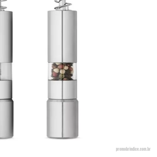 Saleiro personalizado - Moinho para especiarias em aço inox. O recipiente em PS, no interior do moinho, permite conservar a especiaria e utilizar conforme necessário. Certificação EU Food Grade. ø27 x 153 mm