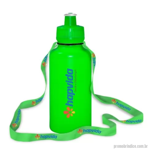 squeeze com cordão personalizado - Squeeze com Cordão de PE resistente e flexível, tampa rosqueável em PP, bico em PVC cristal e cordão personalizado 15mm. Acabamento e vedação impecável. Capacidade de 550 mL