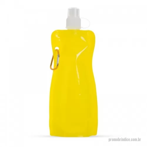 Squeeze dobrável personalizado - Squeeze dobrável de plástico com 480ml. Squeeze colorido acinturado com mosquetão superior de acordo com a cor do squeeze, possui tampa de bico texturizada e protetor plástico para o bico(com alça).
