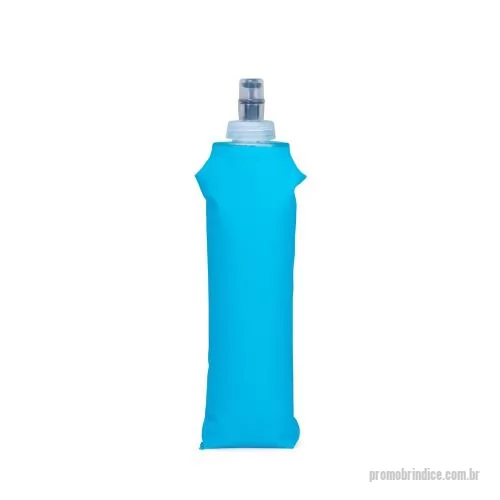 Squeeze dobrável personalizado - Squeeze dobrável com capacidade para até 500ml. Feito em poliuretano termoplástico (TPU) livre de BPA, possui bico rosqueável em plástico e topo em silicone macio, que permite a ingestão de líquidos ao morder levemente a ponta após inclinar o squeeze