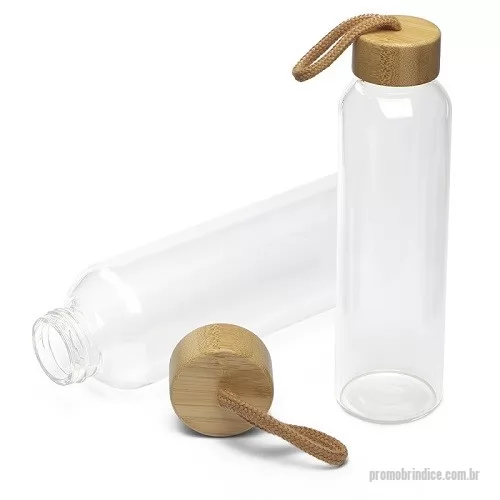 Squeeze ecológico personalizado - Garrafa Squeeze Vidro com Tampa de Bambu e Alça