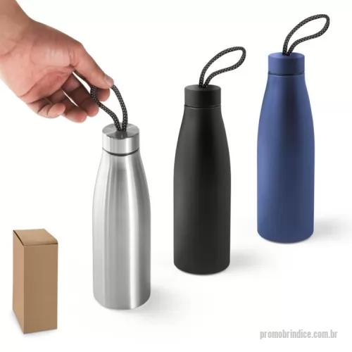 Squeeze ecológico personalizado - Squeeze em aço inox (90% reciclado), de parede simples. Tampa em aço inox com pega num padrão suave, para fácil transporte. Capacidade até 710 mL. Fornecida em caixa presente kraft. Certificação EU Food Grade. ø70 x 232 mm