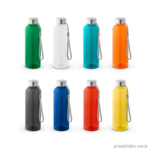 Squeeze ecológico personalizado - Squeeze em rPET 100% reciclado e tampa em aço inox, com pega em corda para facilitar o transporte. Capacidade até 580 mL