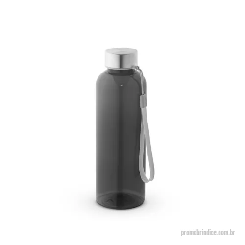 Squeeze ecológico personalizado - Squeeze em PET 100% reciclado e tampa em aço inox, com pega em corda para facilitar o transporte. Capacidade até 580 mL