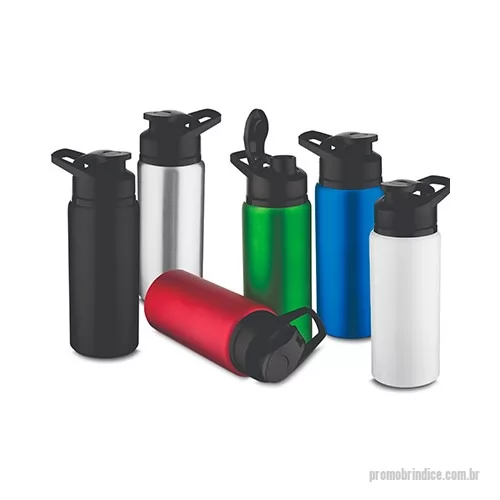 Squeeze metálico personalizado - Squeeze personalizada em alumínio. Resistente essa garrafa possui boa variedade de cores, alça de mão, tampa plástica rosqueável e capacidade de 600 ml. Brinde perfeito para levar em academias. Divulgue sua marca e estimule clientes e colaboradores a