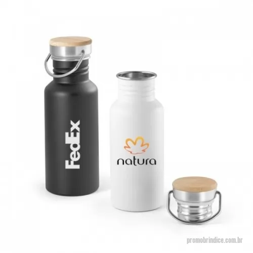 Squeeze metálico personalizado - SQUEEZE DE AÇO INOX COM TAMPA EM BAMBU COM A CAPACIDADE: 540 ML. FOOD GRADE. FORNECIDO EM CAIXA