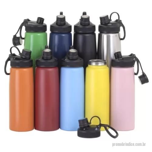 Squeeze metálico personalizado - Squeeze Inox 900ml  Descrição: Squeeze inox 900ml com tampa plástica, bocal com tampa protetora e alça para transporte.  Altura :  25,8 cm  Largura :  8,7 cm  Circunferência :  24,5 cm  Medidas aproximadas para gravação (CxL):  12 cm x 4 cm  Peso aproximado (g):  194