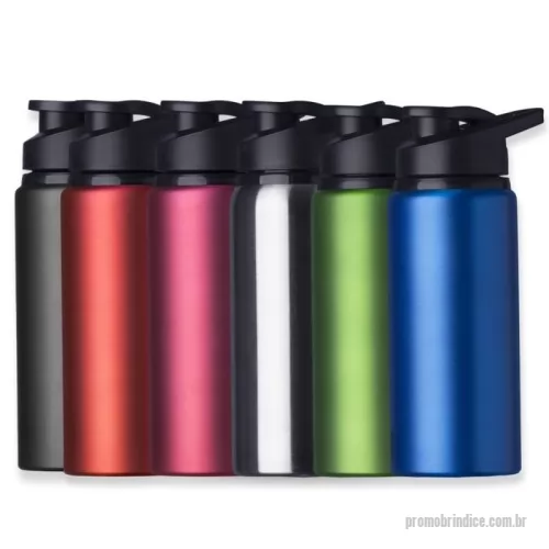 Squeeze metálico personalizado - Squeeze alumínio de 600ml com pintura fosca. Squeeze com tampa plástica rosqueável, alça e tampa protetora para o bocal.