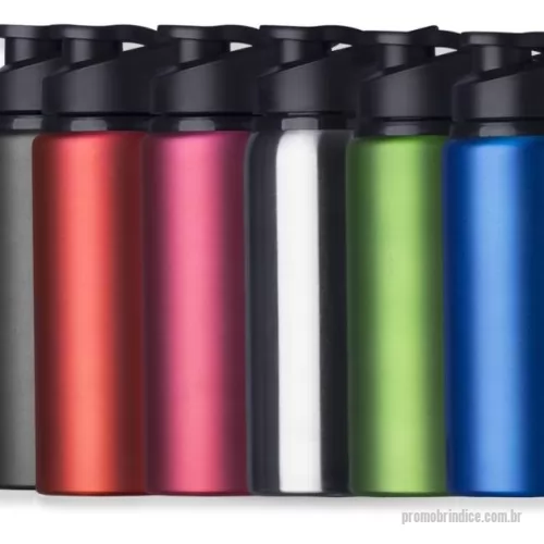 Squeeze metálico personalizado - Squeeze alumínio de 650ml com pintura fosca. Squeeze com tampa plástica rosqueável, alça e tampa protetora para o bocal.