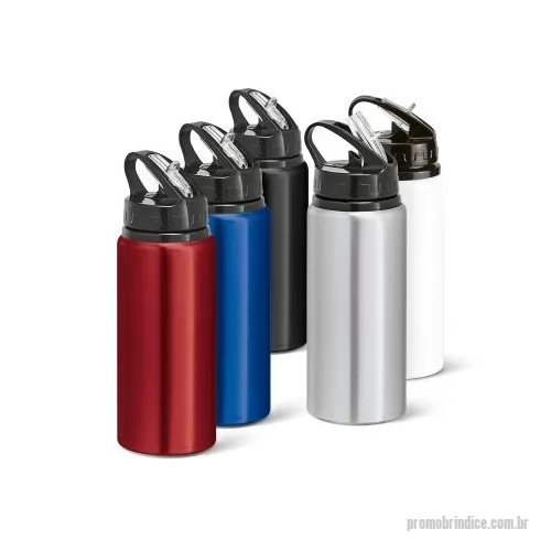 Squeeze metálico personalizado - Squeeze em alumínio e tampa PP, com bico de canudo flip e canudo flexível no interior. Capacidade até 670 mL. Certificação EU Food Grade. ø73 x 217 mm