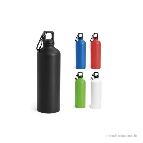 Squeeze metálico personalizado - Squeeze em alumínio com acabamento mate e tampa em PP, com mosquetão para fácil transporte. Capacidade até 800 ml. Caixa branca 94658 vendida opcionalmente. Certificação EU Food Grade. ø73 x 259 mm