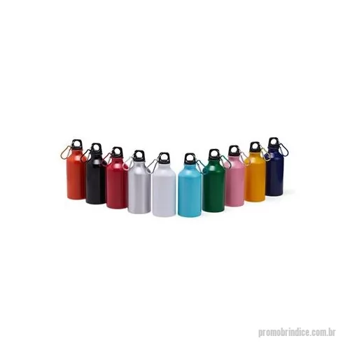 Squeeze metálico personalizado - Squeeze de alumínio com capacidade de 400ml com tampa plástica rosqueável. Acompanha mosquetão. Altura : 17,6 cm Largura : 6,6 cm Circunferência : 20,5 cm Tamanho total aproximado CxL : Diâmetro bocal 2,3 cm Peso aproximado g : 65