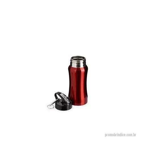 Squeeze metálico personalizado - Squeeze em inox com capacidade para até 500 ml. Possui tampa rosqueável em plástico com alça fixa e bico flip. Acompanha canudo interno removível e mosquetão metálico com argola. Altura : 20,6 cm Largura : 7,3 cm Diâmetro : 5 cm Peso aproximado g : 1