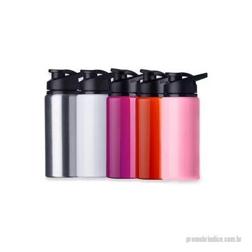 Squeeze metálico personalizado - Descrição: Squeeze alumínio de 600ml com pintura brilhante. Squeeze com tampa plástica rosqueável, alça e tampa protetora para o bocal. Altura : 21,1 cm Largura : 8,8 cm Circunferência : 22,6 cm Medidas aproximadas para gravação CxL : 14,4 cm x 7 cm 