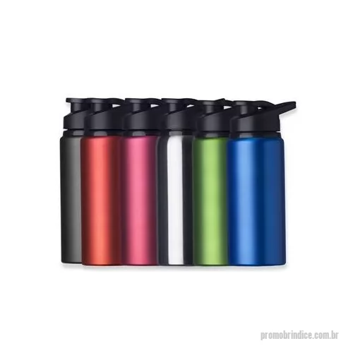 Squeeze metálico personalizado - Squeeze alumínio de 600ml com pintura fosca. Squeeze com tampa plástica rosqueável, alça e tampa protetora para o bocal. Altura : 21,1 cm Largura : 8,8 cm Circunferência : 22,6 cm Peso aproximado g : 113