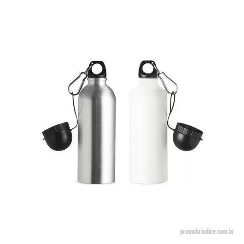 Squeeze metálico personalizado - Squeeze 500ml de alumínio com acabamento para sublimação, tampa rosqueável e acompanha um segundo bico com mosquetão não é térmico . Altura : 21,3 cm Largura : 6,5 cm Peso aproximado g : 95