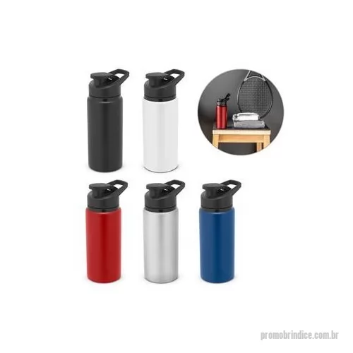 Squeeze metálico personalizado - Squeeze esportivo em alumínio com parede simples e acabamento em mate. Tampa com sistema de abertura flip top. Capacidade até 660 mL.