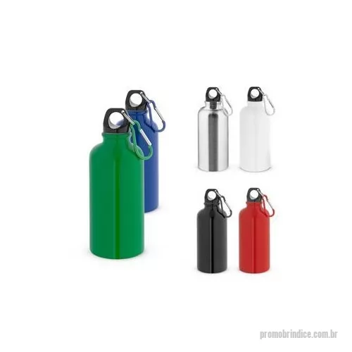 Squeeze metálico personalizado - Squeeze esportiva em aço inox, de parede simples e acabamento brilhante. A tampa tem um mosquetão que facilita seu transporte ou pode ser pendurado numa mochila. Capacidade até 560 ml. Caixa branca 94657 vendida opcionalmente. Certificação EU Food Gr
