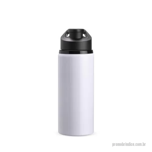 Squeeze metálico personalizado - Squeeze em alumínio com pintura de acabamento brilhante e capacidade máxima de 650ml. Possui tampa rosqueável em plástico com alça fixa e tampa protetora para o bocal.