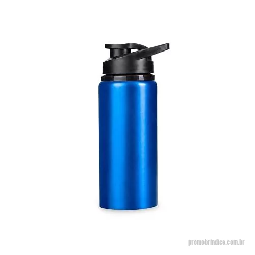 Squeeze metálico personalizado - Squeeze em alumínio com capacidade máxima de 650ml. Possui pintura spray de acabamento brilhante e revestimento plástico no bocal. Conta com tampa rosqueável em plástico polipropileno (PP) com protetor para o bocal e alça fixa.
