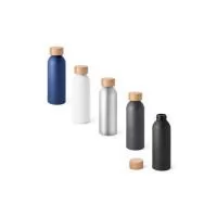 Squeeze em alumínio com acabamento mate e tampa em bambu. Capacidade até 550 ml. Caixa branca 94656 vendida opcionalmente. Certificação EU Food Grade. A cor e o resultado da impressão nos materiais naturais pode variar entre produtos. ø65 x 197 mm