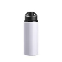 Squeeze em alumínio com pintura de acabamento brilhante e capacidade máxima de 650ml. Possui tampa rosqueável em plástico com alça fixa e tampa protetora para o bocal.