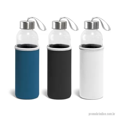 Squeeze personalizado - Squeeze. Vidro e aço inox. Capacidade até 520 ml. Fornecido com luva em softshell. Food grade. ø65 x 225 mm.