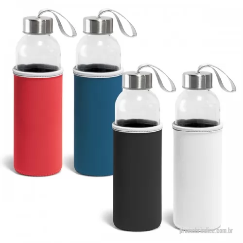 Squeeze personalizado - Squeeze em vidro e aço inox com capacidade até 520 ml. Fornecido com capa em soft shell.