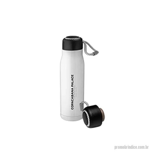 Squeeze personalizado - Squeeze Garrafa Térmica Roupe Parede Dupla com 550 Ml de capacidade corpo em inox, acabamento fosco e tampa rosqueável com isolamento a vácuo em silicone, com alça para transporte é ideal para manter bebidas quentes ou frias por mais tempo. 