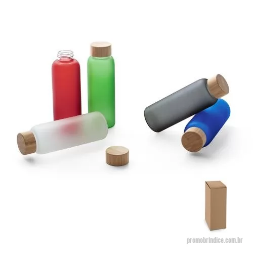 Squeeze personalizado - Squeeze de vidro borossilicato fosco com tampa em bambu e capacidade até 500 ml. Food grade. Fornecido em caixa presente de papel craft.