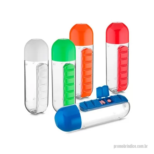 Squeeze personalizado - Squeeze com Porta Comprimidos Personalizado, , Peso 115 gramas, Capacidade 600 ml, Cores Azul, branco, verde, vermelho e preto, Material AS