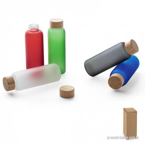 Squeeze personalizado - Squeeze de vidro borossilicato fosco com tampa em bambu e capacidade até 500 mL. Food grade. Fornecido em caixa presente de papel kraft. ø65 x 190 mm