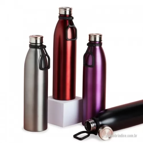 Squeeze personalizado - Garrafa de inox 1,1 litros com tampa rosqueável e alça plástica para transporte.