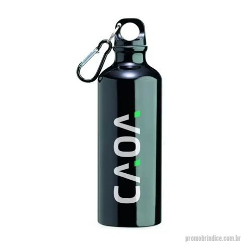 Squeeze personalizado - Squeeze 500ml de alumínio com pintura metalizada, tampa rosqueável e acompanha um segundo bico com mosquetão (não é térmico).