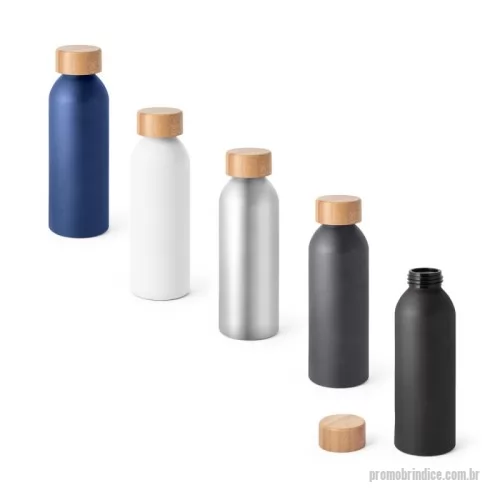Squeeze personalizado - Squeeze em alumínio com acabamento mate e tampa em bambu. Capacidade até 550 mL. Caixa branca 94656 vendida opcionalmente. Certificação EU Food Grade. A cor e o resultado da impressão nos materiais naturais pode variar entre produtos. ø65 x 197 mm