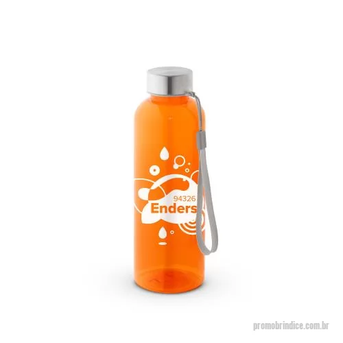 Squeeze personalizado - Squeeze em rPET 100% reciclado e tampa em aço inox, com pega em corda para facilitar o transporte. Capacidade até 580 mL. 