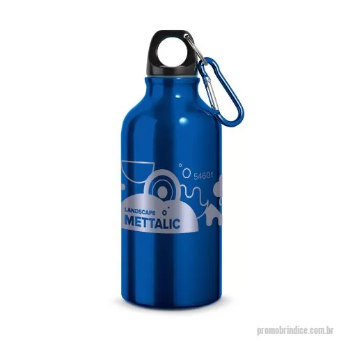Squeeze personalizado - Squeeze esportiva em alumínio com acabamento metálico brilhante, com mosquetão para facilitar o transporte. Capacidade até 400 mL. Caixa branca 94656 vendida opcionalmente. Certificação EU Food Grade. ø66 x 176 mm