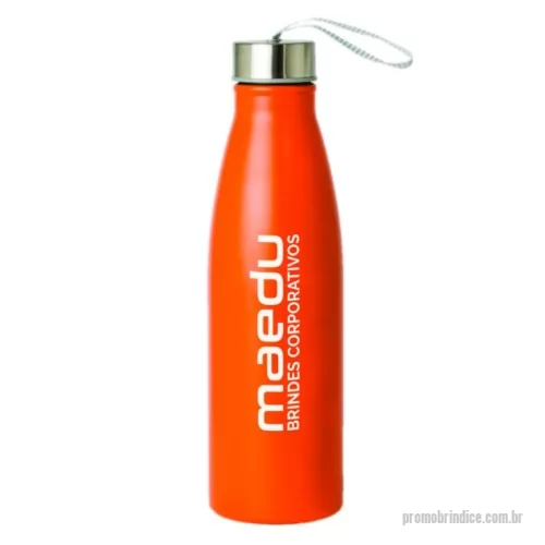 Squeeze personalizado - Squeeze 500ml de inox com pintura metalizada, tampa rosqueável e acompanha um segundo bico com mosquetão (não é térmico).