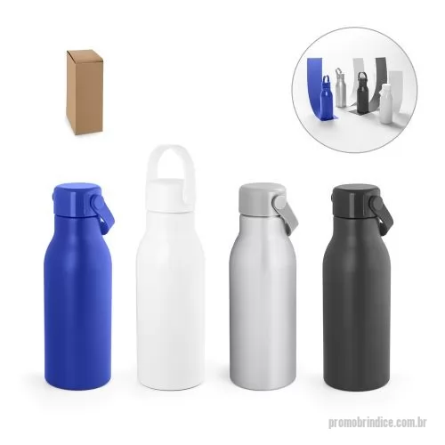 Squeeze personalizado - Squeeze em alumínio 100% reciclado com parede simples e acabamento mate. Tampa em PP com pega de silicone para fácil transporte. Capacidade até 700 mL